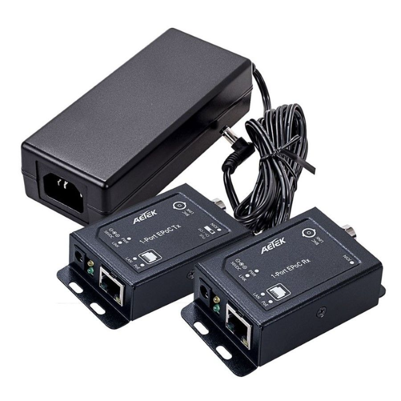 Aetek 1 Port EPoC Kit, 1x Receiver, 1x Transmitter, up to 1200m, 65W PSU Inc