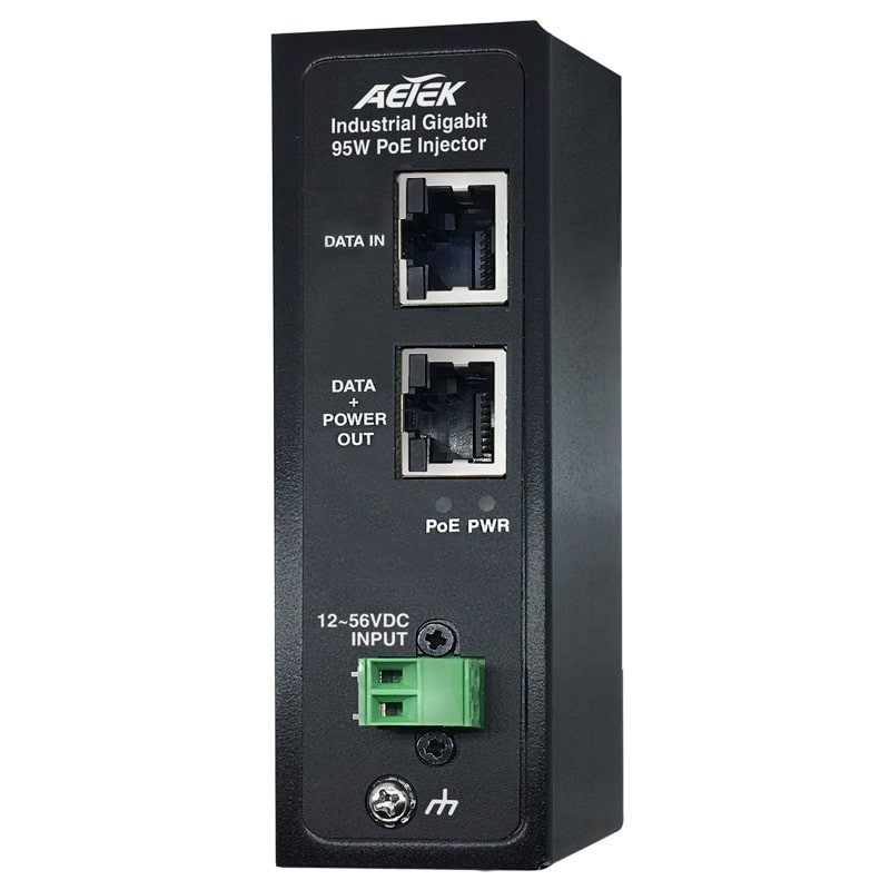 Aetek 1 Port PoE Bt Industrial Injector, 95W, 12-48VDC Input