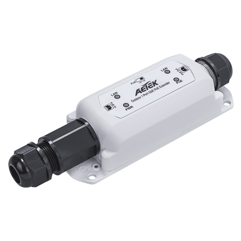 Aetek 1 to 1 Port Outdoor 1Gbe PoE+ Extender, Daisy-chain, IP67