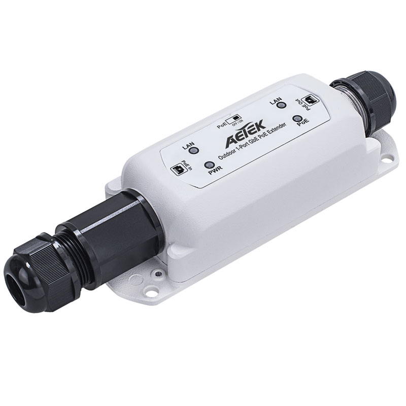 Aetek 1 to 1 Port Outdoor Passive 1Gbe PoE Extender, Daisy-chain, IP67