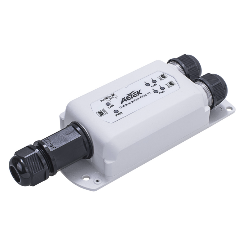 Aetek 1 to 2 Port Outdoor 1Gbe PoE+ Extender, Daisy-chain, IP67