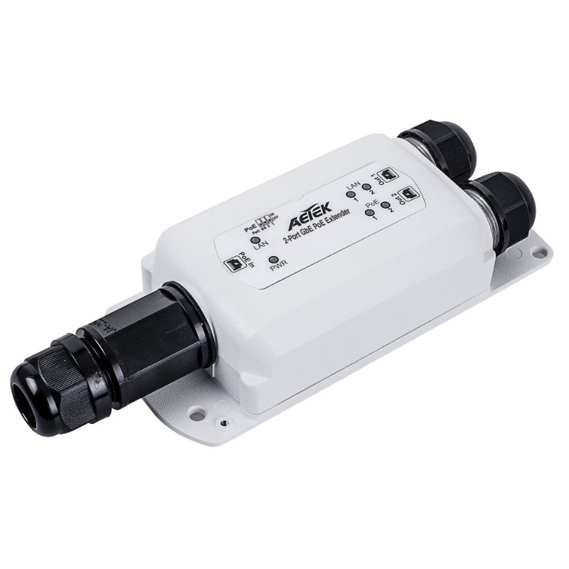 Aetek 1 to 2 Port Outdoor Passive 1Gbe PoE Extender, Daisy-chain, IP68