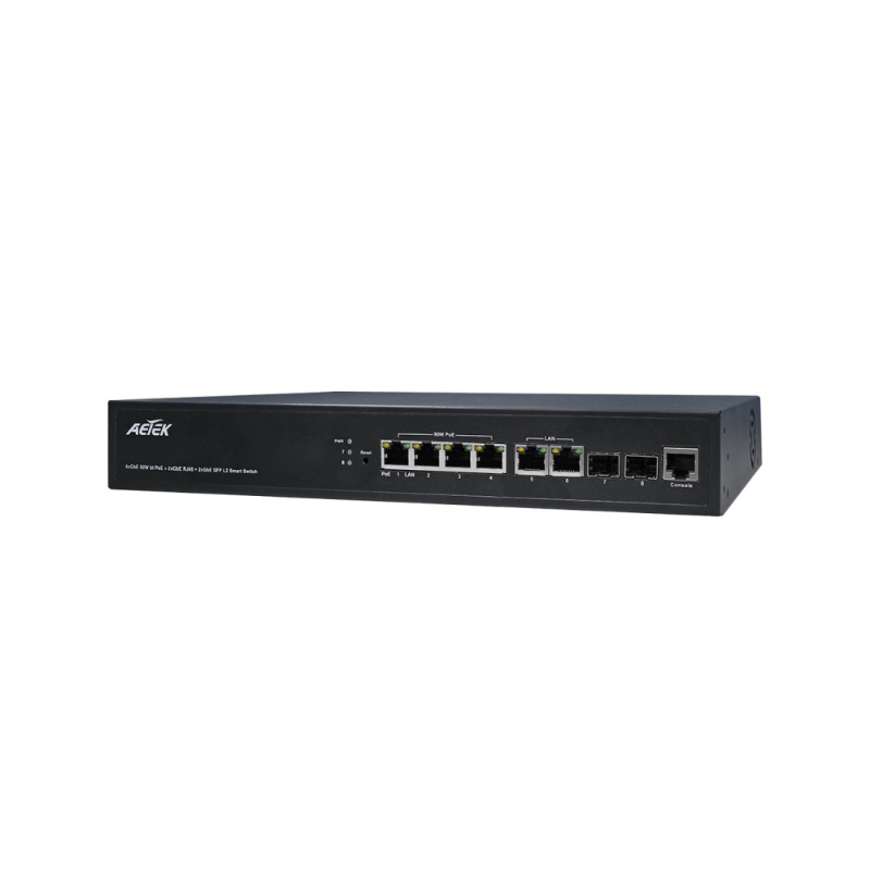 Aetek 4 Port Managed POE Bt Switch, for C62-05030x Switches 2x1G, 360W