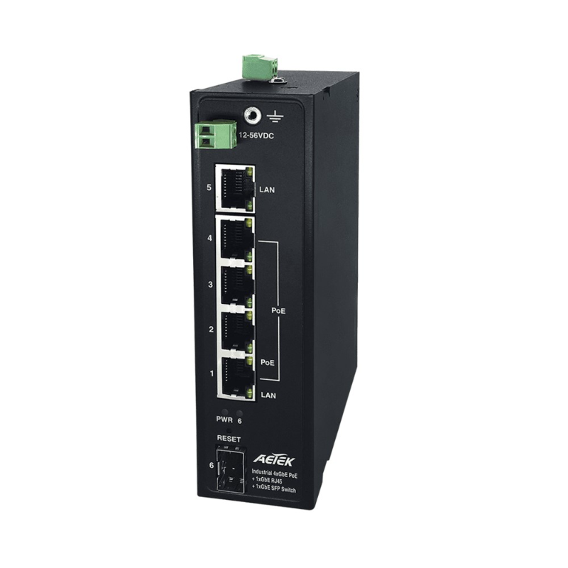 Aetek 4 Port Unmanaged Gigabit Industrial PoE Switch, 12-56VDC Input