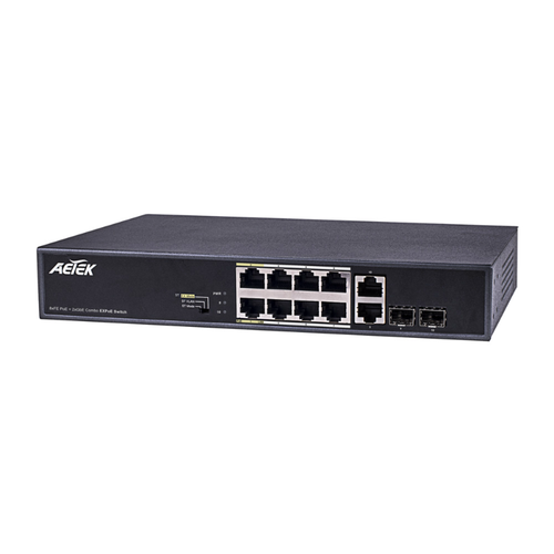 Aetek 8 Port Unmanaged PoE Switch, 2x 1Gb SFP/RJ45, EX Mode, 120W