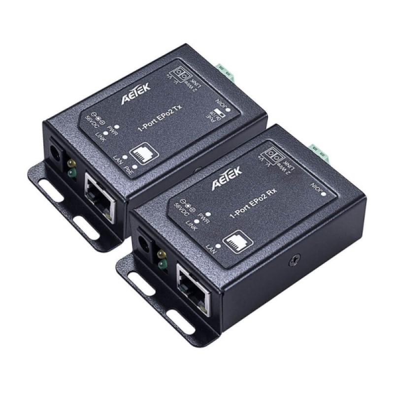 Aetek Indoor PoE over 2-Wire Kit, Up to 600m, 1x Receiver, 1x Transmitter, 65W PSU Inc.