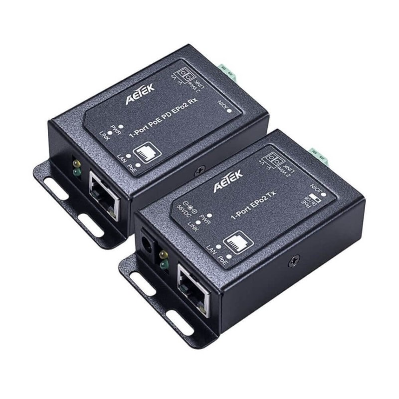 Aetek Indoor PoE over 2-Wire Kit, Up to 600m, 1x Receiver, 1x Transmitter, PoE Input