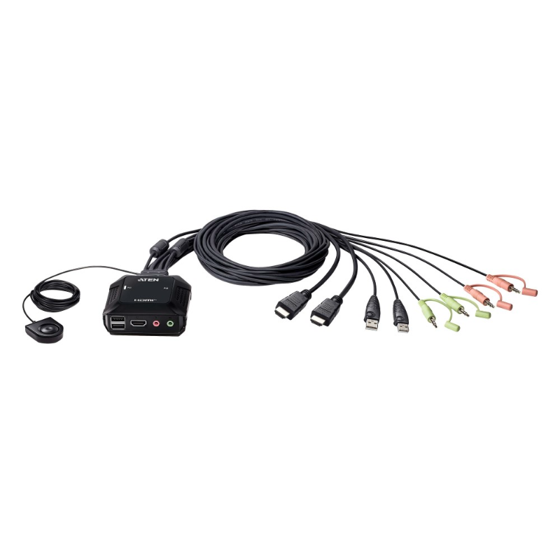 Aten 2 Port USB/HDMI KVM Switch, Remote Port Selector, 60Hz