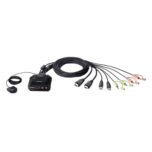 Aten 2 Port USB/HDMI KVM Switch, Remote Port Selector, 60Hz