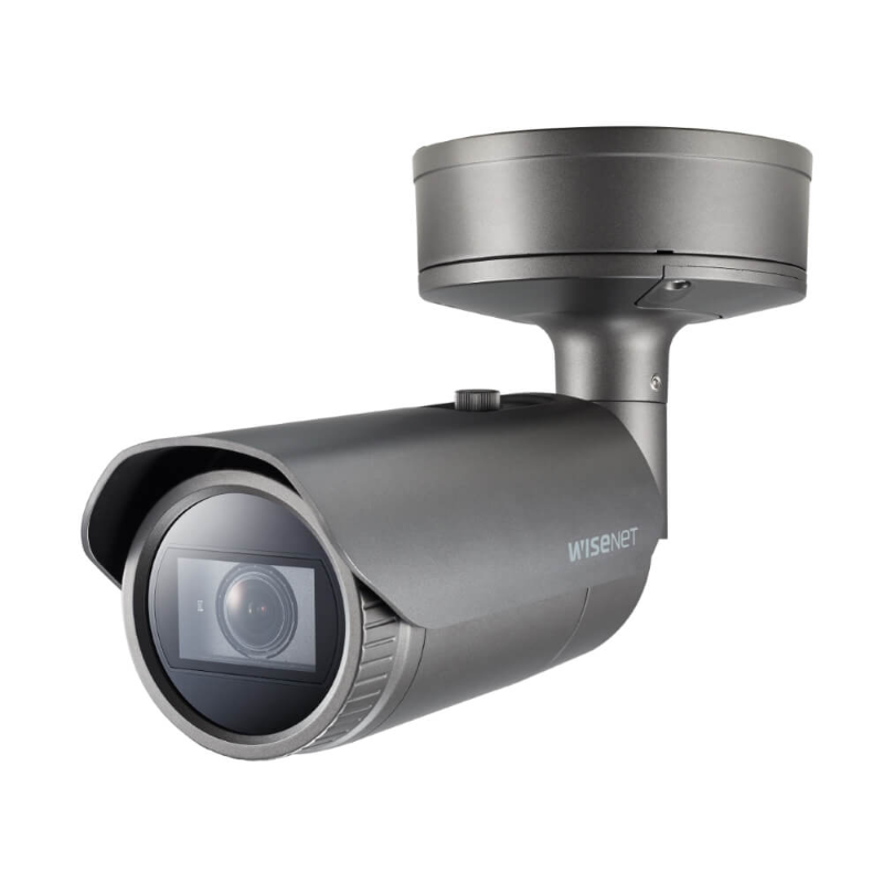 Hanwha Wisenet 8MP AI Outdoor Bullet Camera with LPR, WDR, IR, IP67, 4.5-10mm