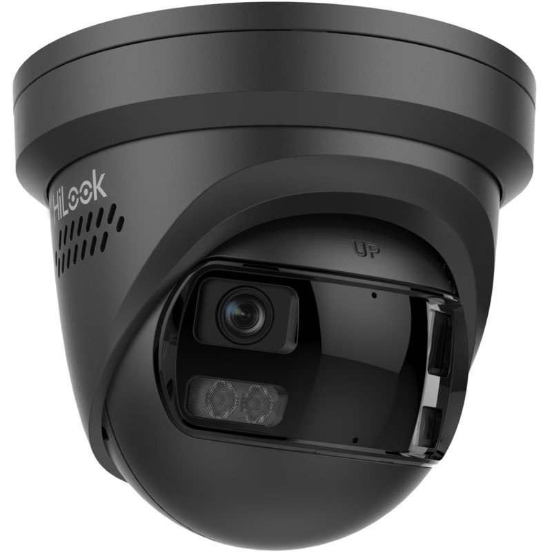 HiLook 8MP 180 Deg Panoramic Outdoor Turret Camera, Dual IR, Mic, IP67, 2mm, Black