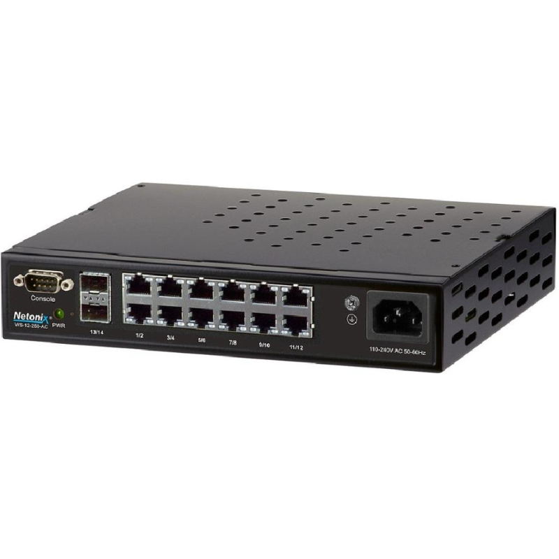 Netonix 12 Port Managed POE Switch, Gigabit, 2x SFP Ports, 250 Watts, AC, 110/220 VAC