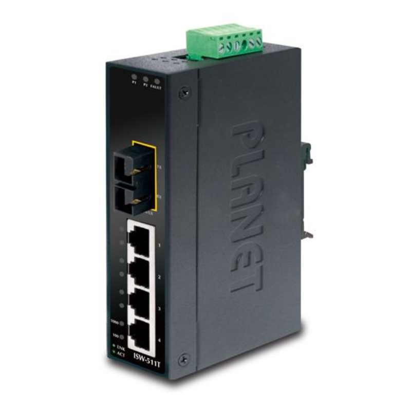 Planet Slim 4 Port Industrial Ethernet Switch, 1x 100Base-FX, MMF, SC, 2KM