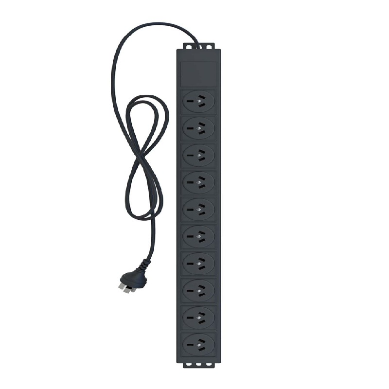 PSS 10x Aus Outlets PDU, No Switch, 3m Lead, Vertical Mounting to suit 15RU