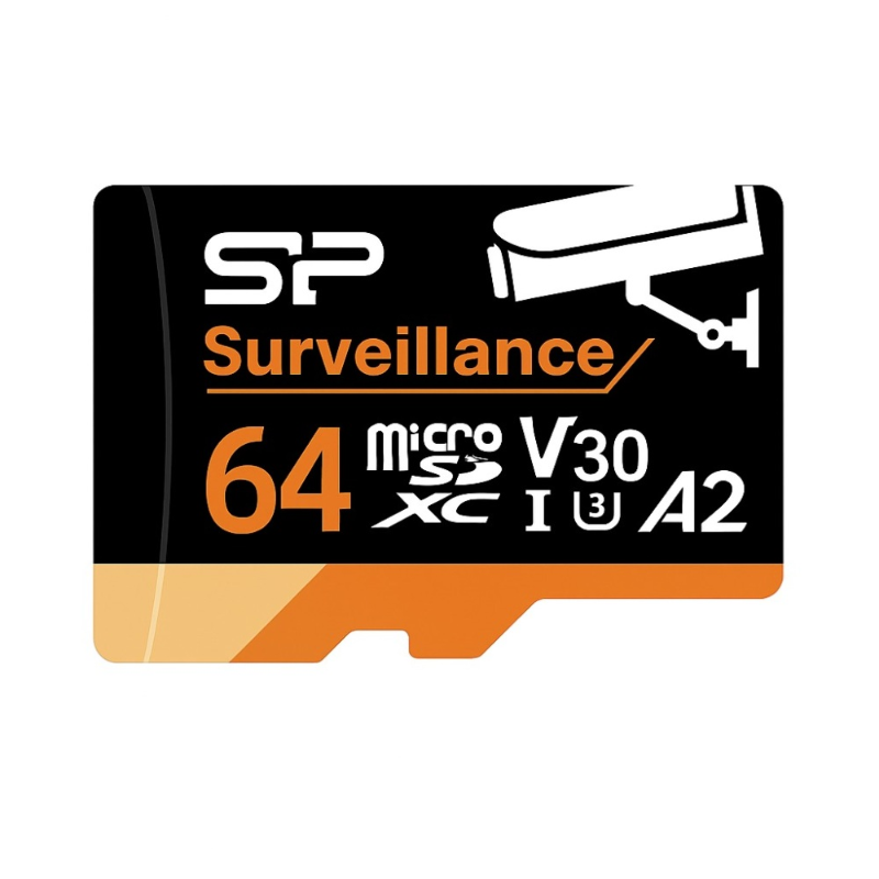 Silicon Power Surveillance 64GB MicroSDXC, A2, U3, V30, 100/80Mbps Read/Write, 2yr Wty