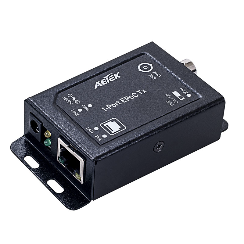 Aetek 1 Port EPoC Transitter, 1 BNC, 1 RJ45,B up to 1200m, PoE Pass Through