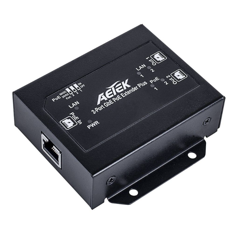 Aetek 1 to 2 Port Indoor Passive 1Gbe PoE Extender, Daisy-chain
