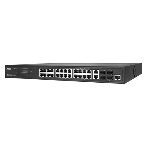 Aetek 24 Port Managed 1Gb PoE Switch, 2x SFP, 2x SFP/RJ45, 420W, Battery Backup