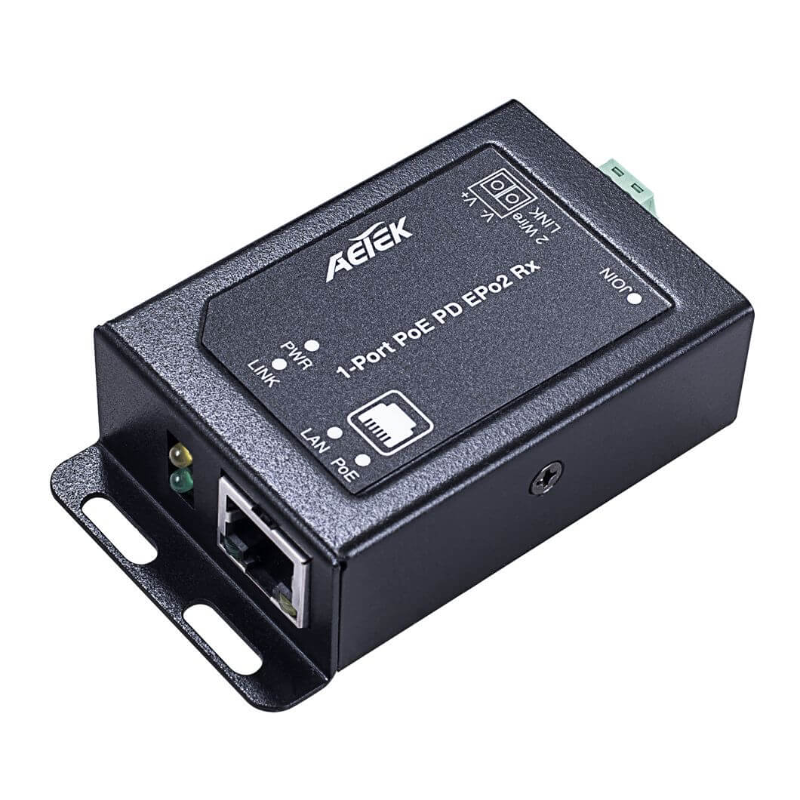 Aetek Indoor PoE over 2-Wire Receiver, EPo2, Up to 600m, PoE Input, V2