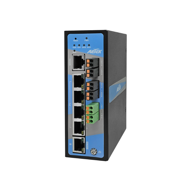 Aetek Industrial 4 Port Managed PoE Switch, 90W PoE Input, 72W