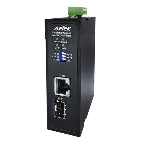 Aetek Industrial Media Converter, 1xGbE + 1x GbE SFP, 24VAC, -40 to 75C