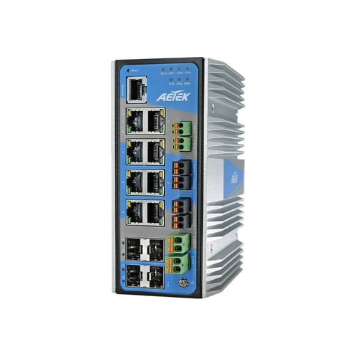 Aetek L2 Industrial 8 Port POE Switch, 4x SFP, 12V/24V DC Output