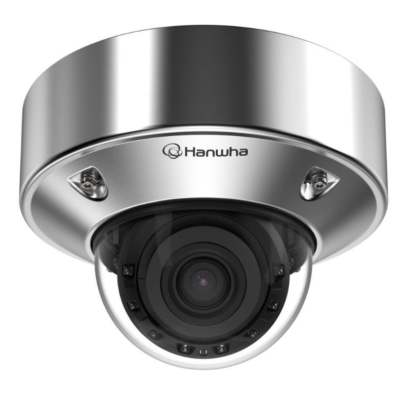 Hanwha 5MP Stainless Steel AI IR Dome Camera, 3.3-9.3mm, ANSI 169