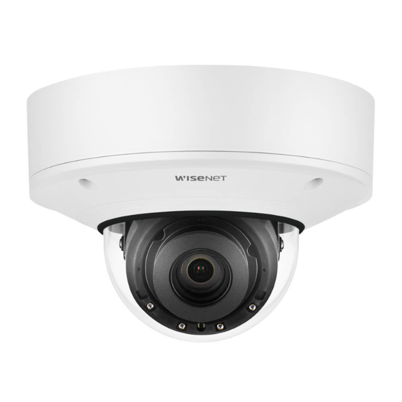 Hanwha Wisenet 8MP AI Outdoor Vandal Dome Camera with LPR, IR, IP67, 4.5-10mm